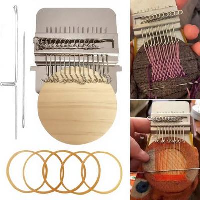 Małe krosno do cerowania narzędzie do tkania z 10/12/14/21/28 igłami DIY cerowanie dżinsów ubrań mini cerowarka zestaw krosna tkackiego