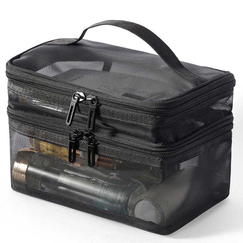 Women Clear Mesh Cosmetic Bag Dual Layer Travel Toiletry Bags Make Up Organizer Waterproof Brushes Holder Pouch