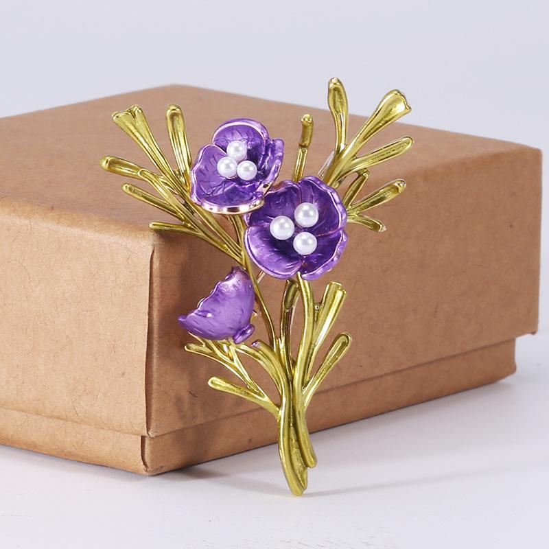 Retro Creative Hand-Painted Oil Poppy Brooch, Simple Women'S Fashion Anti-Light Fixed Pin