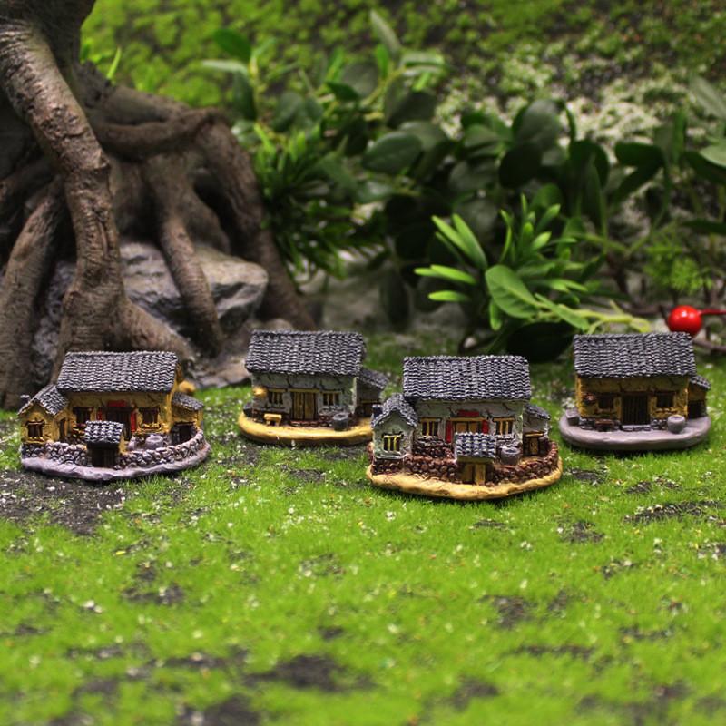 Village Resin House Miniature With Moss For Diy Landscape Art And Gifts Festive