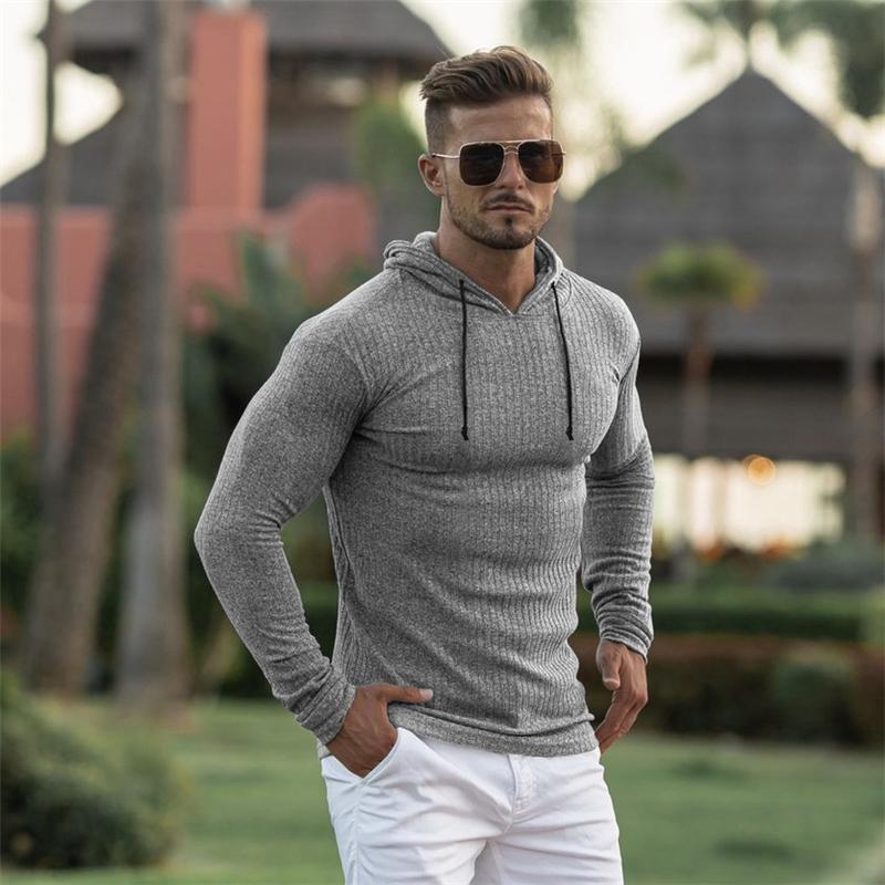 

Muscleguys Чоловічі В язані Спортивні Худі з Довгим Рукавом для Бігу Осінні Приталені Худі зі Смугами Повсякденні Худі для Залу Фітнесу Пуловери Футболки M сірий колір