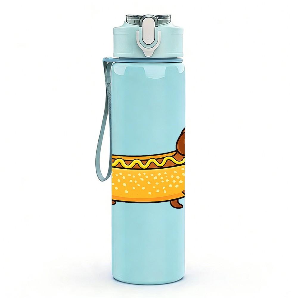 1PC Long Dachshund Dog Cartoon Print 750ml Color Plastic Sports Water Bottle Leakproof Flip Straw Lid Suitable for Sports Office Home Use