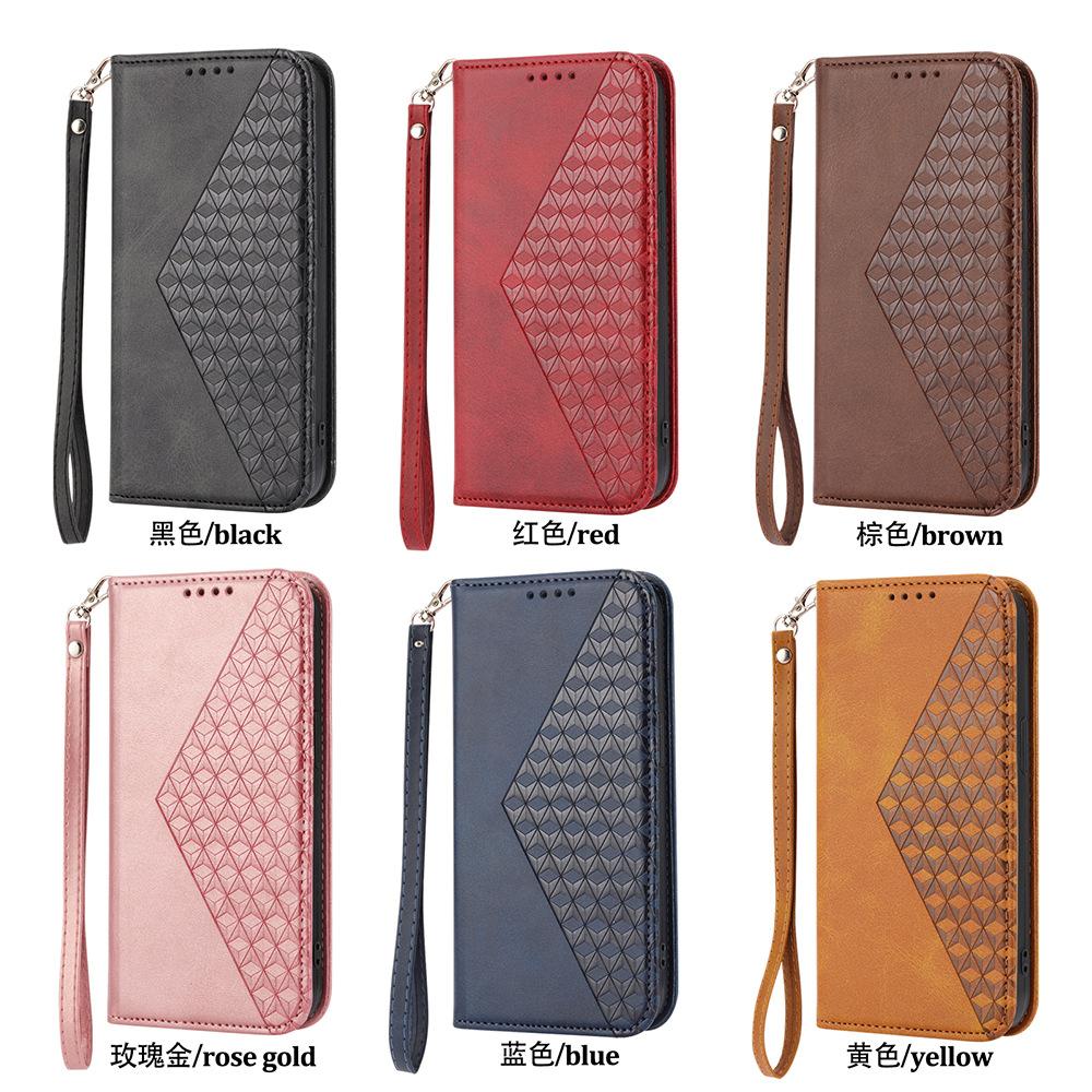 Applicable To Samsung S26Edge Embossed iPhone17E iPhone Leather Case Calf Pattern Flip Phone Case Magnetic Attraction