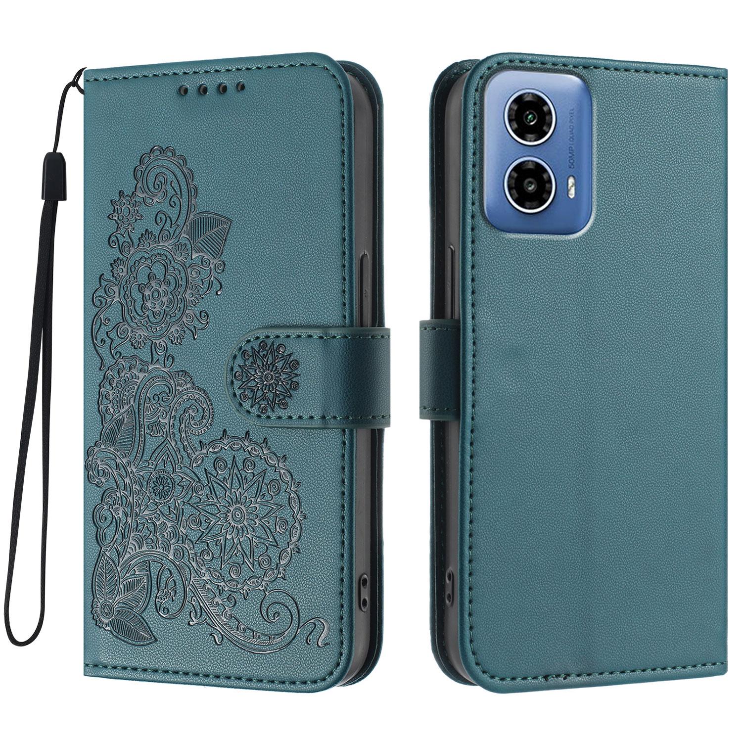 

For Motorola Moto G45 5G/Motorola Moto G34 5G Phone Cases Mandala Flower Leather Wallet Mobile Cover with Strap Blackish Green
