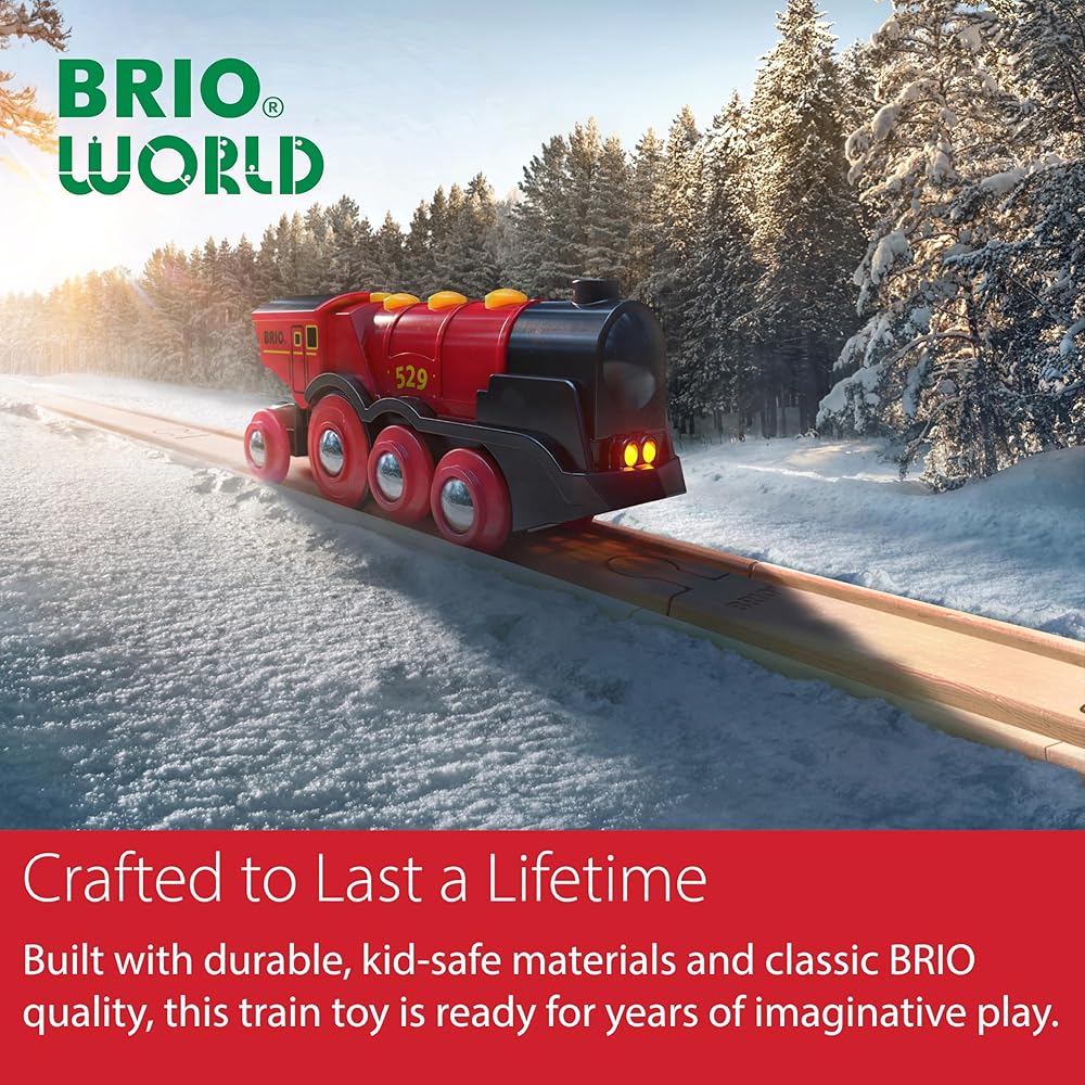 Brio Mighty Action Electric Train Set with Sound and Light 33592, Switchable Manual and Electric, Wooden Toy for Ages 3+