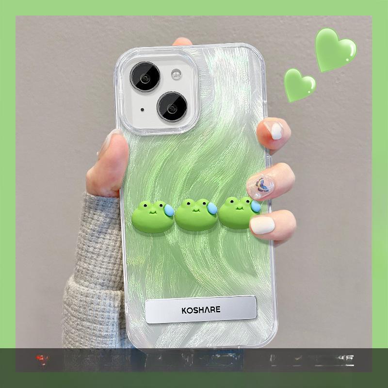 Suitable for Apple 15pm Mobile Phone Case Summer IPhone 14 Sweat Frog Doll Invisible Bracket 13 Feather Yarn IMD