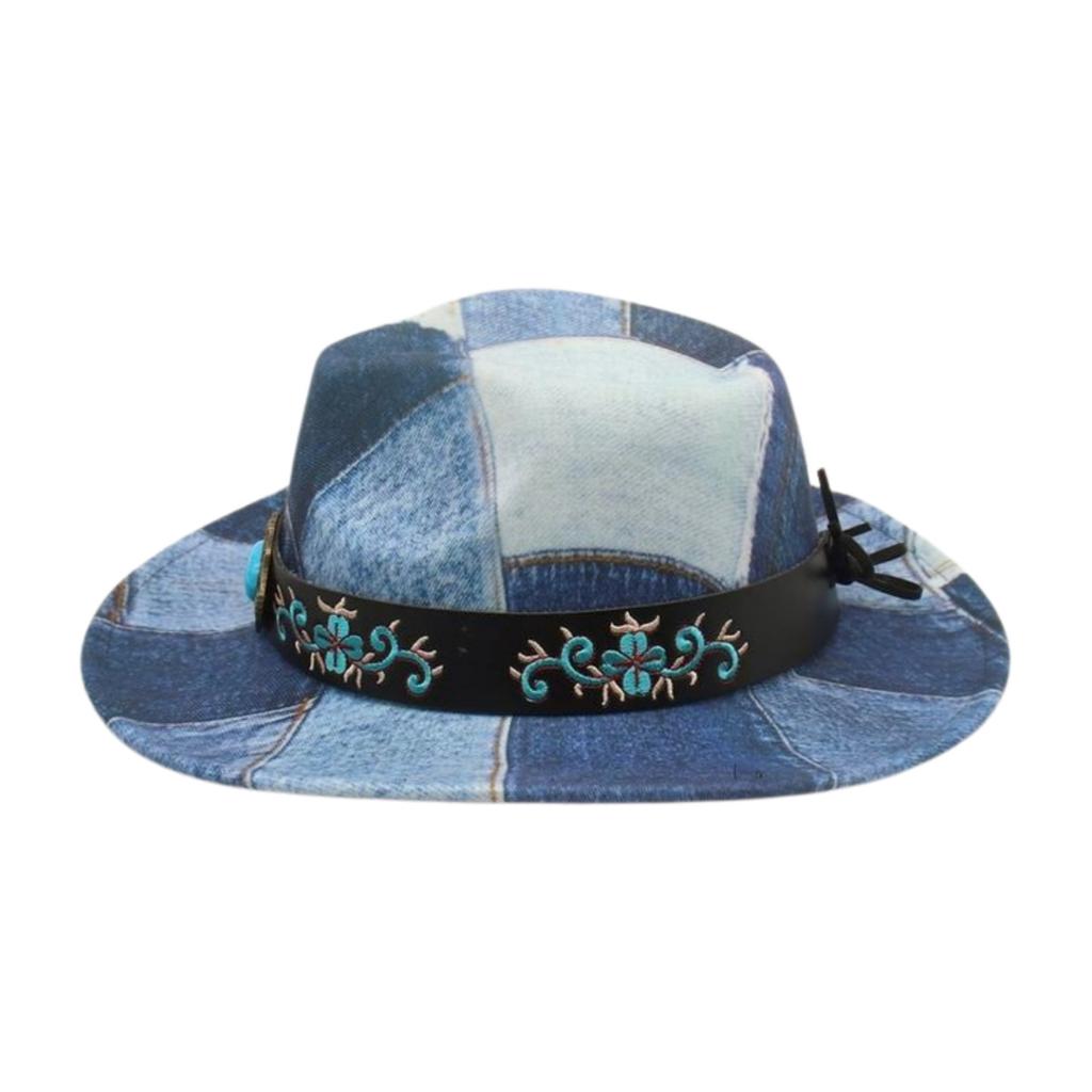 Color Matching Embroidered Jazz Hat Peach Heart Retro Western Cowboy Top Hat Stage Catwalk Concave Stage Hat