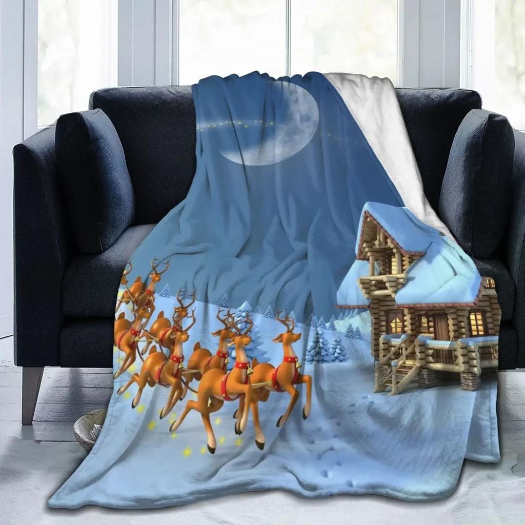 3D Print Merry Christmas Blanket Sofa Cover Throw Santa Claus Xmas New Year Blanket Fleece Warm Bed Blankets for Bedroom Couch