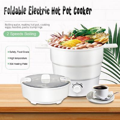 800W Folding Electric Skillet Kettle Heated Food Container Heated Lunch Box Cooker Portable Hot Pot Cooking Tea