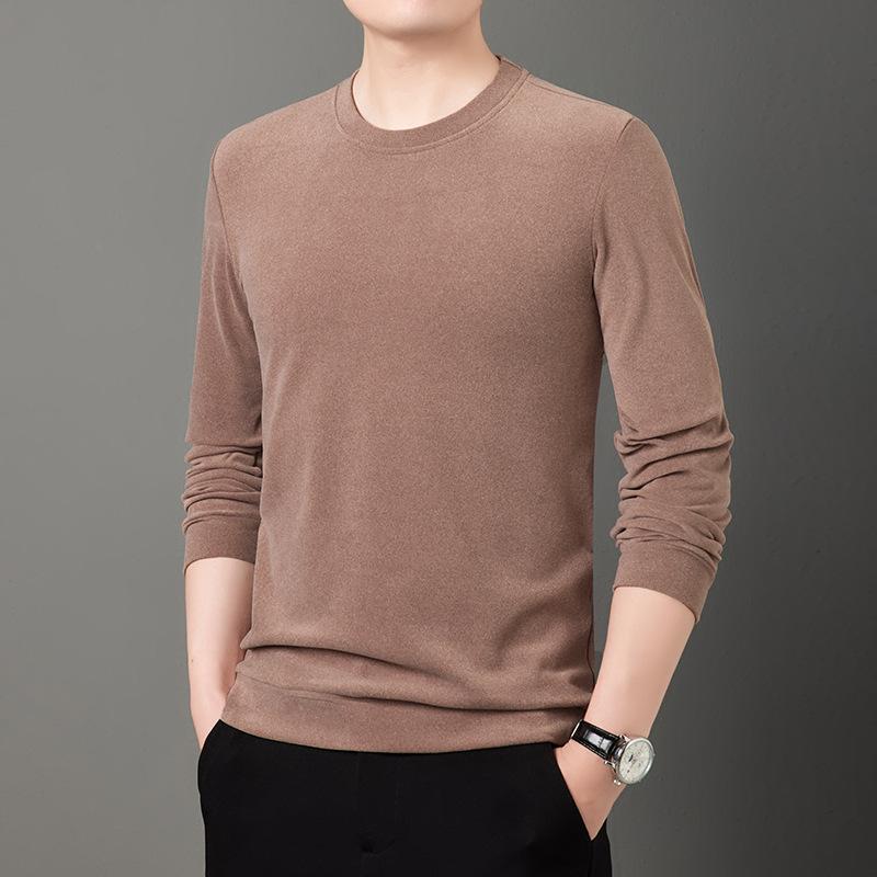 Men's Autumn and Winter Plus Fleece Round Neck Hoodie De Fleece Long Sleeve T-shirt Korean Version of Casual Hoodie Trend Fashion Base Top