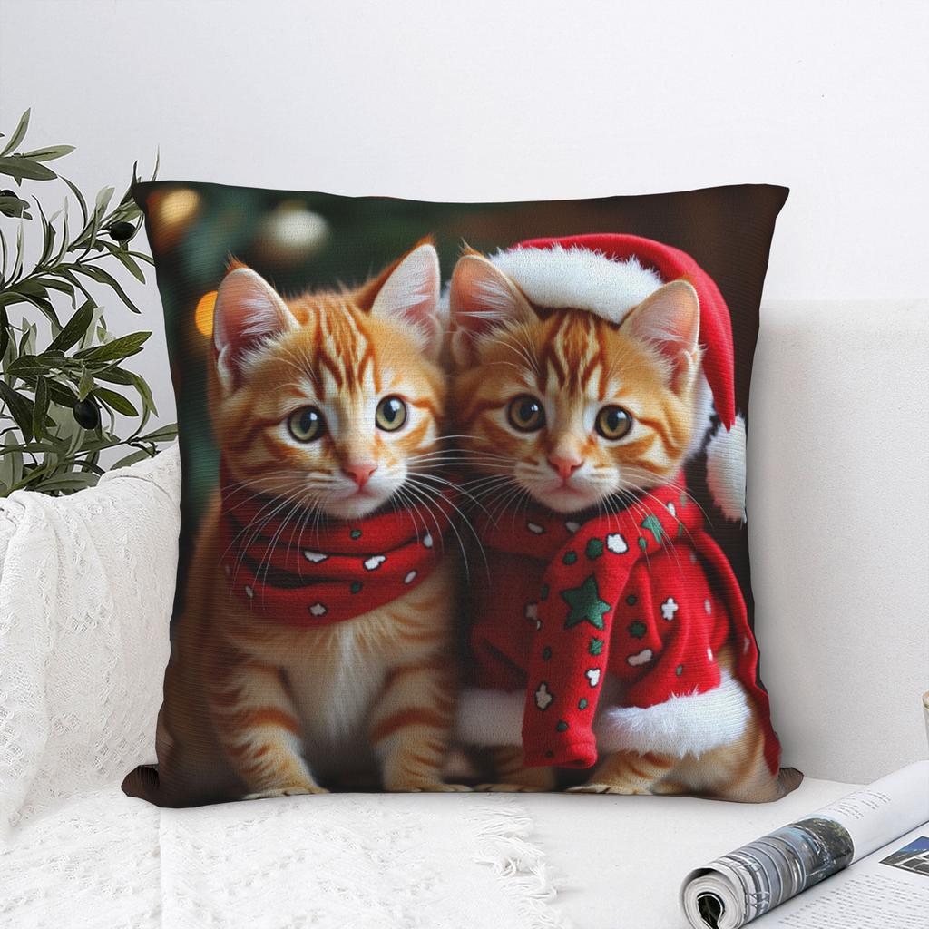 Pillow Cover Christmas Kittens (2)  Cute Funny Pillow Case For Sofa Couch Bed Living Room Pillowcases