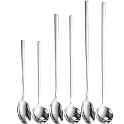 6 Stück Langstiel Löffel Set 304 Edelstahl Küchenlöffel Rührlöffel Dünner Löffel für Küchengebrauch