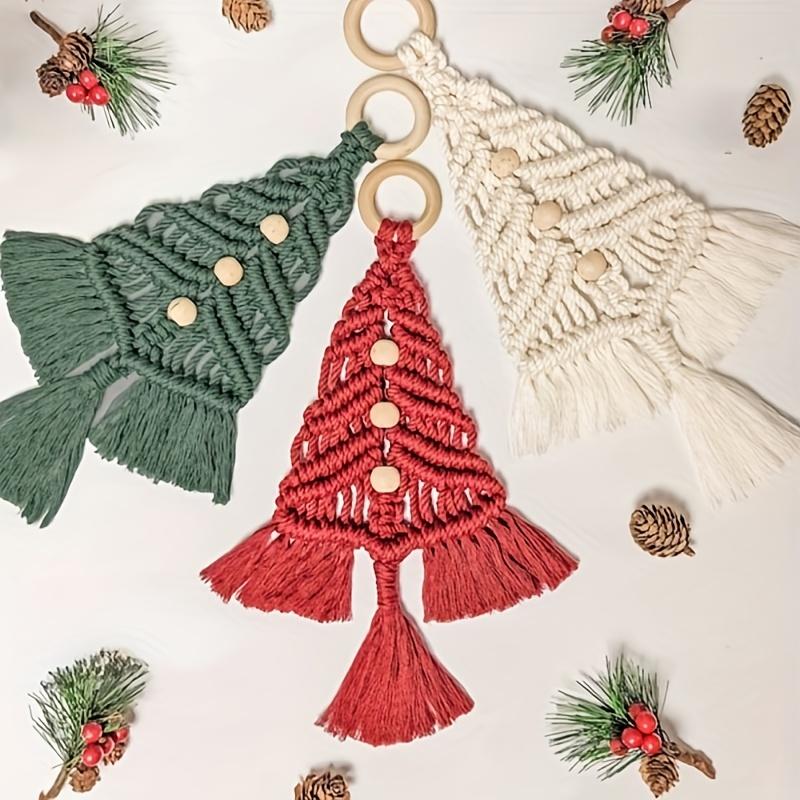 3pcs Woven Hand-Woven Cotton Rope Tapestry Christmas Tree Hanging DIY Kit Christmas Craft Gift Kit Very Suitable For Family Friends Holiday Gift