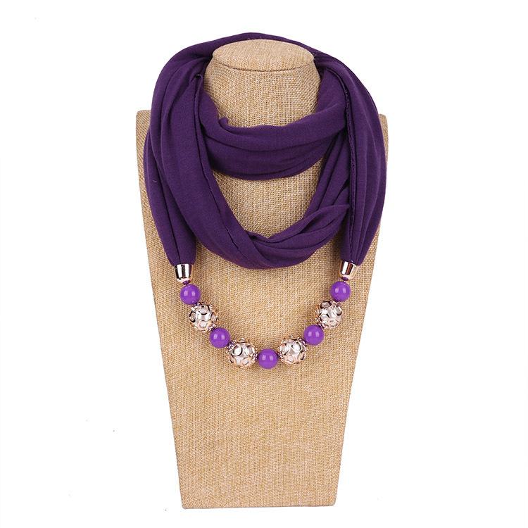 Chic Chiffon Infinity Scarf with Beaded Necklace – Women’s Vibrant Solid Color Fashion Accessory