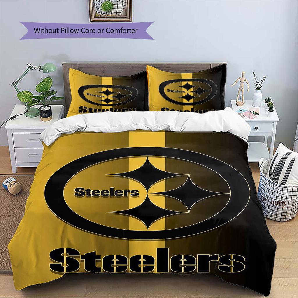 Pittsburgh Steelers Pattern Bedding Home Decoration Birthday Gift ( 1 Duvet Cover + 2 Pillowcase, Without Core),fan Merchandise.