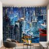 Hong Kong City Night View Curtain International City Photo Decoration Curtain Layout 3D Stereo Living Room Window Curtain 2PCS