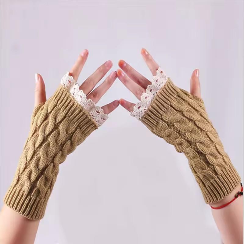 New Lace Fingerless Gloves Women's Gloves Winter Warm Cute Student Writing Typing Half Finger Acrylic Knitted Glove Mittens