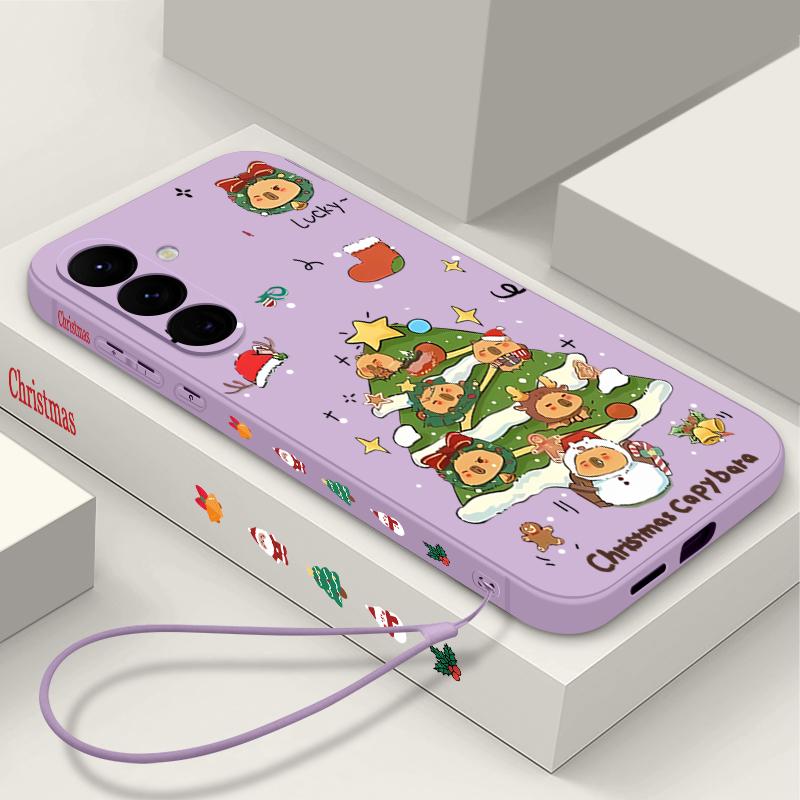 Christmas Tree Pattern Case For Samsung Galaxy S25 S24 Ultra S23 S22 Plus S21 FE A15 A16 A17 A26 A35 A36 A54 A55 A56 5G Lanyard Case Cover Funda