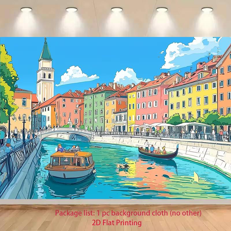 2D Vibrant Venice Style Canal Background for Studio Photoshoots & Home Decor 47.2x31.5inch/120*80cm