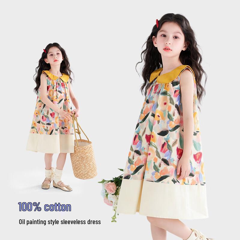 Girls  Floral Sleeveless Cotton Dress 110