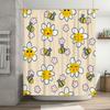 12-Inch Shower Curtain Featuring Cute Bee Flower Print For Bathroom Decor Waterproof Fabric Home Supplies White Blue Yellow Pink