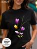 Realistic Flower Print Available In Three Colors 100 Pure Cotton Material Roundneck Shortsleeved Unisexs Tshirt Top