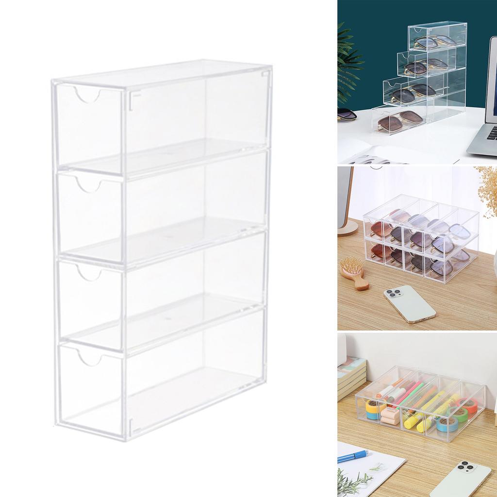 4 Compartment Glasses Storage Box Protective Eyewear Case Dustproof and Moisture Resistant Desktop Stationery Holder