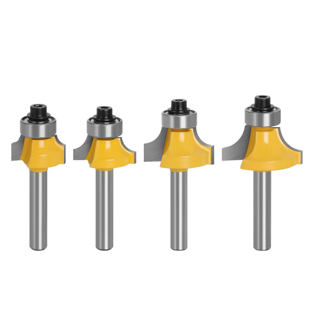 1/4" & 6mm Shank Roundover Bit Set (4-Piece) - Chamfer & Radius Edge Trimming Router Bits for Woodworking