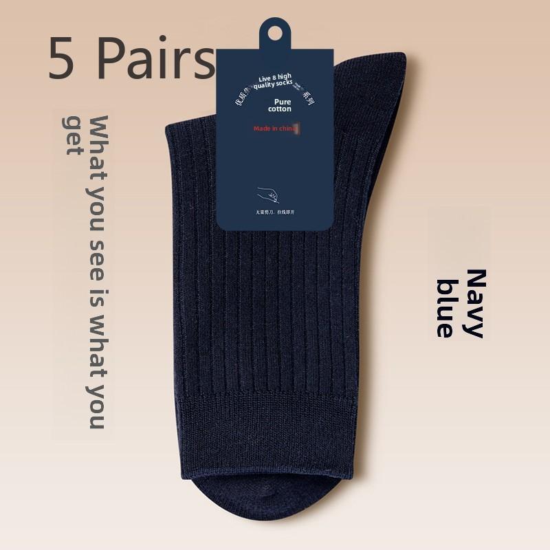5 Paires de Chaussettes Mi-Tubes d'Affaires pour Homme Printemps et Automne en Pur Coton Respirant Quatre Saisons