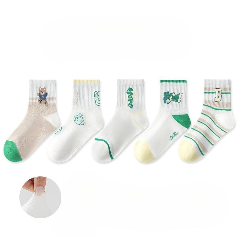 1-15 Years Children 5 Pairs Socks Spring and Summer Thin Mesh Crew Socks