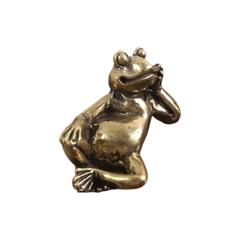 Carving Brass Frogs Miniature Statue Solid Design Decorative Accent Fengshuis Animal Figurine For Desk Shelf Living Room