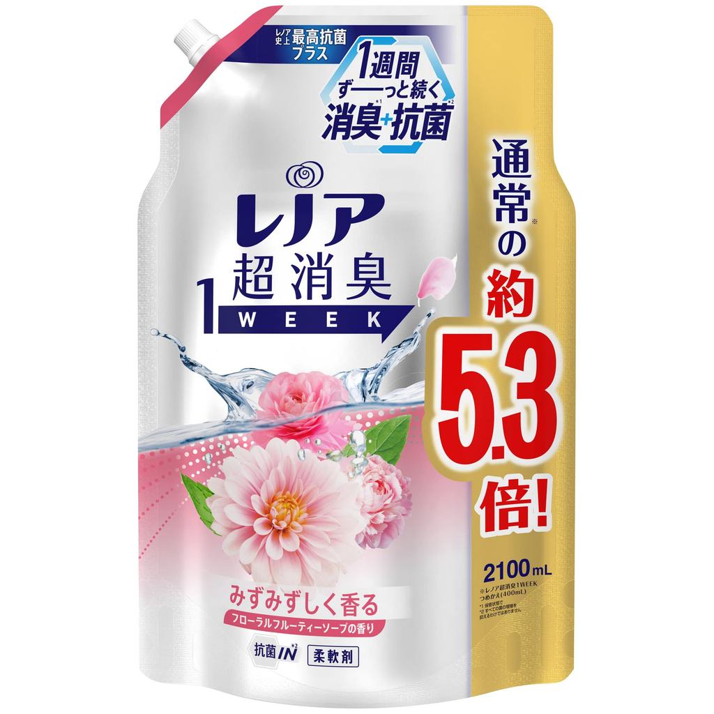 Lenor Ultra Deodorizing Fabric Softener Floral Fruity Soap [Large Capacity] 1-Week Refill, 2,100mL