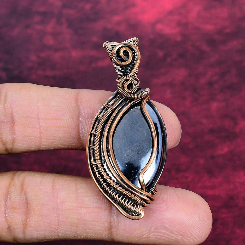 Shungite Gemstone Pendant Copper Wire Wrapped Jewelry Handmade Unique Pendant
