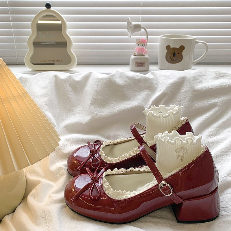 Silver French Ballet Light Mouth Thick High Heels Women's Small Leather Shoes New Summer Skirt Mary Jane Single Shoes