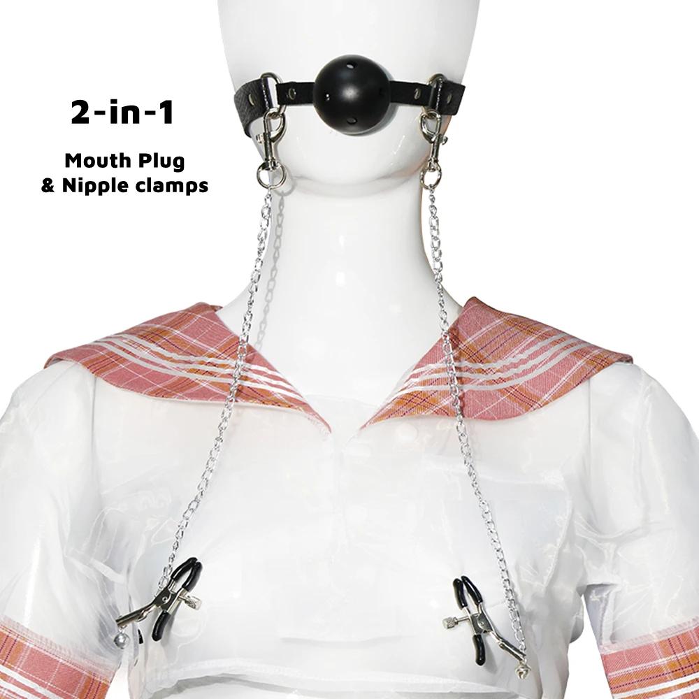 Nipple Clamps Clips Mouth Plugs Collars Choker Vagina Clip Bondage Set Kink Fetish Erotic Flirting for Woman Adult Sex Toys