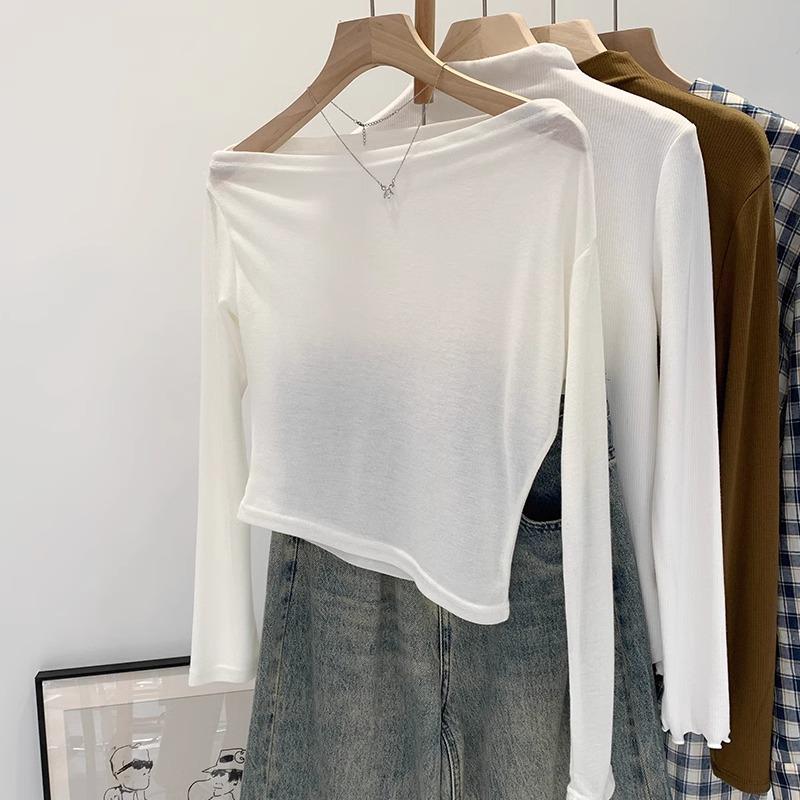 

2025 Асимметричный Свободный Белый Топ на Одно Плечо с Длинным Рукавом Женский Весенний M белый