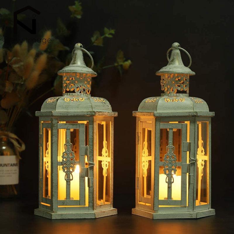 2Pcs Vintage Hanging Candle Holder Nordic Lanterns Candlestick Lantern Metal Candleholder Aesthetic Wedding Home Decoration