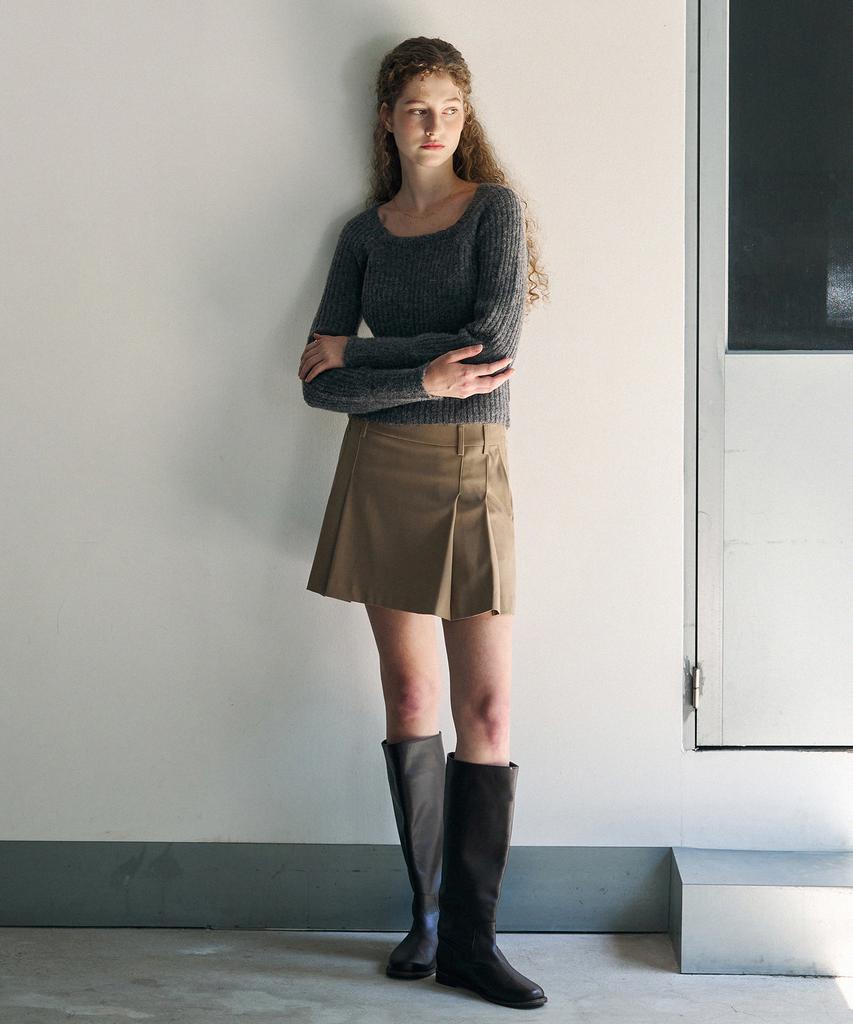 Deuloupisumeon Alpaca Volume Sleeve Square Ribbed Knit [D.Grey]