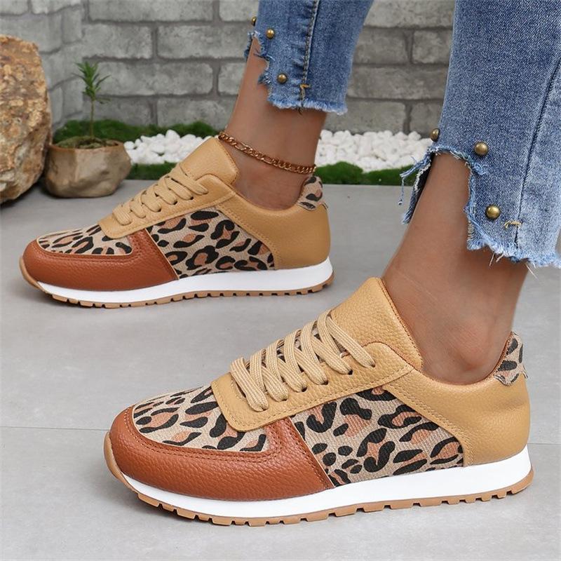 New 22 Thick-soled Low-top Lace-up Leopard Print Sneakers Large-size Leopard Print Casual Shoes