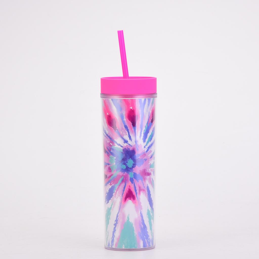 Tie-Dye Straw Cup 24Oz Double-Layer Plastic Water Cup Can Be Customized Creative Paper Card Diy