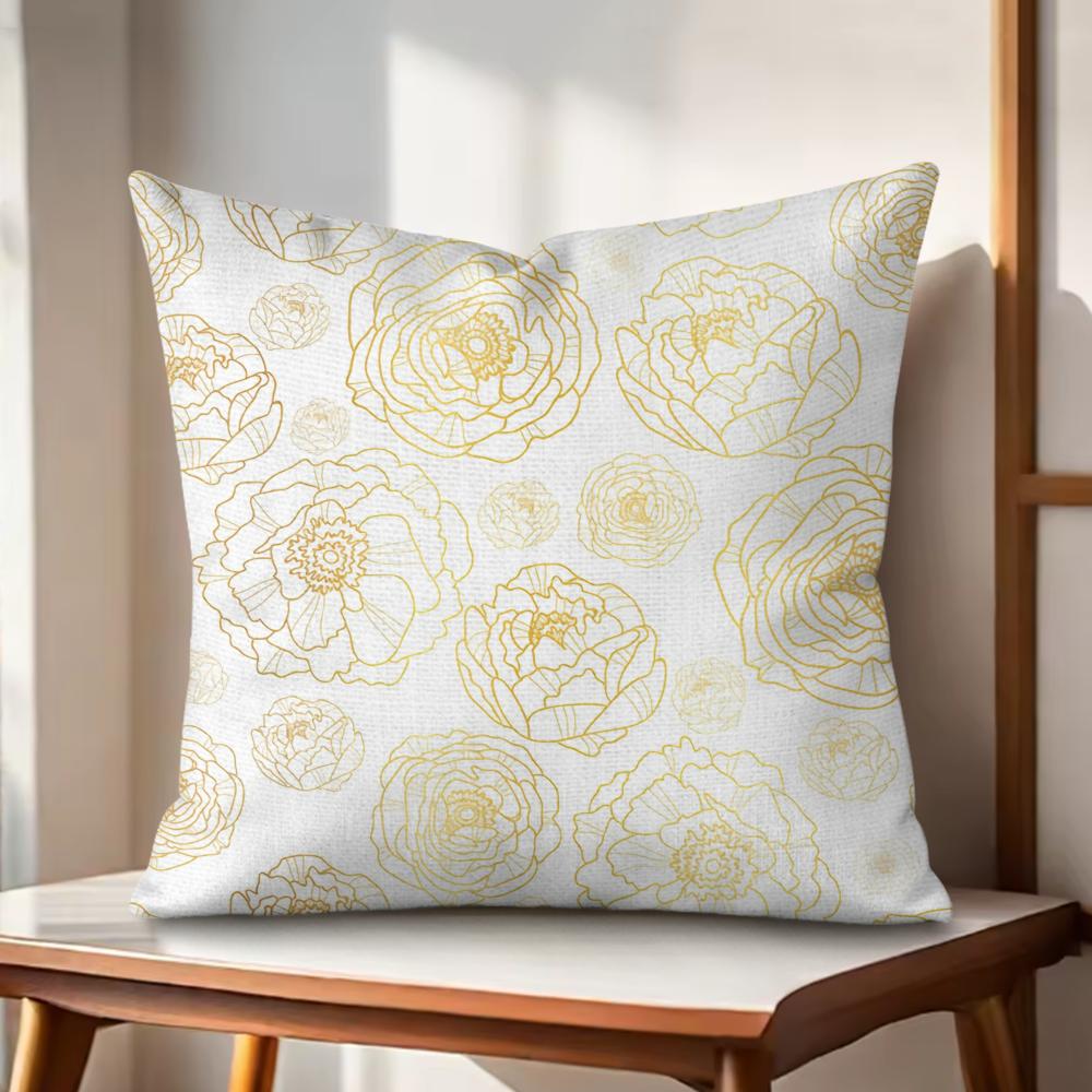 

Golden Flower Cushion Cover Natural Linen Organic Fabric DoubleSided Printing Couch Pillow Covers Home Decor Gift 30x30cm