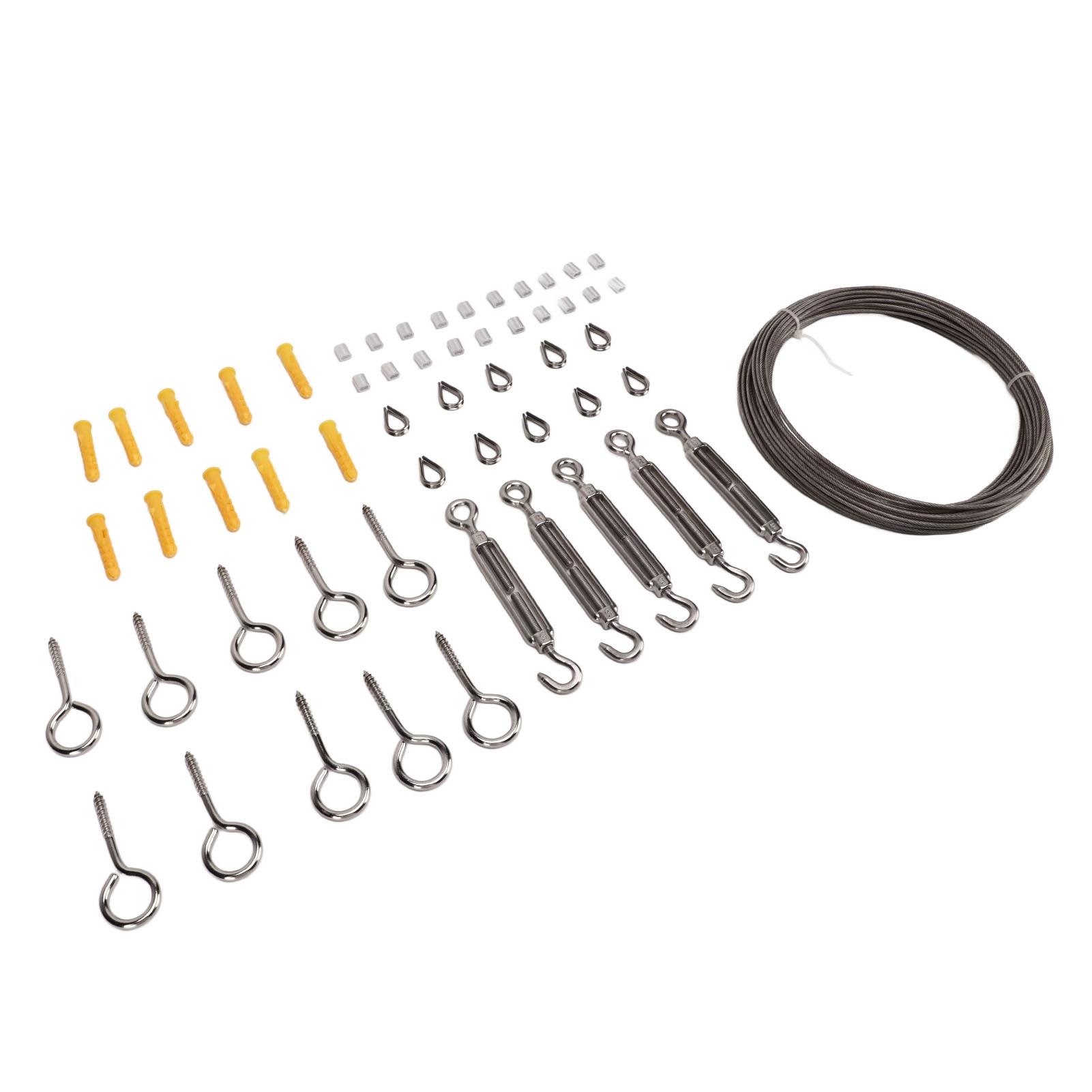 15m Stainless Steel PVC Coated Wire Rope Hanging Kit Eye Hook Screw Aluminum Crimping Sleeve Wire Rope Thimble Set
