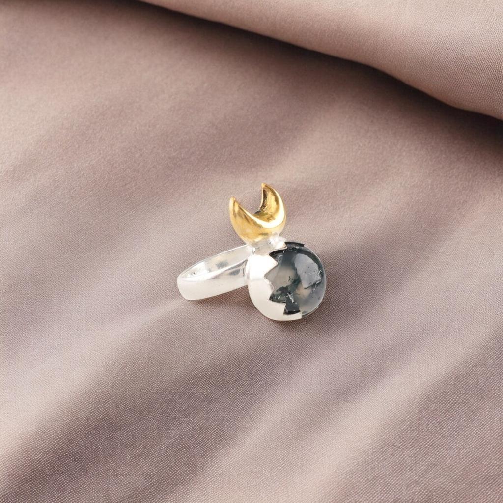 Moss Agate Gemstone 925 Sterling Silver Jewelry May Birthstone Handcrafted Ring RR-58-37