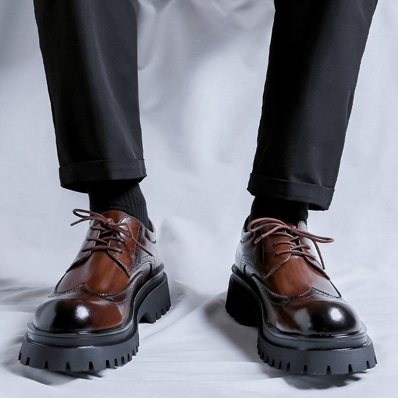 Leather shoes men's platform heightening casual shoes leather shoes casual brown groom shoes 1808-R