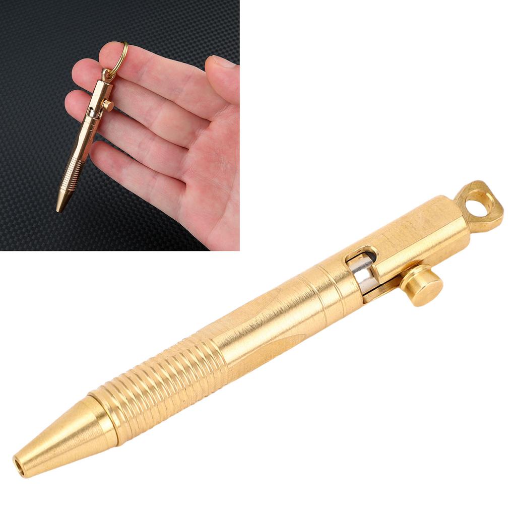 Quick Release Ballpoint Pen Brass Compact Pen with Detachable Keychain On Top for Working Traveling Writing
