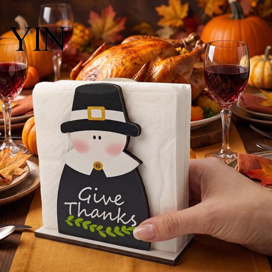 Fall Holiday Dining Accessories Thanksgiving Gnome Turkey Napkin Holder, Wooden Table Storage Rack, Kitchen Counter Organizer Autumn Tabletop