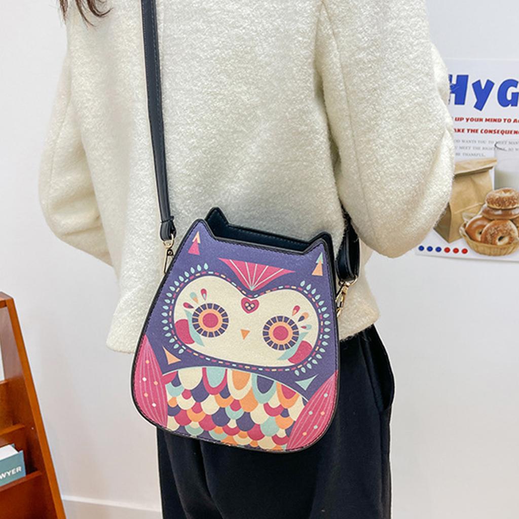 PU Leather Messenger Bag for Women Owl Shape Shoulder Bag Cartoon Owl Crossbody Bag Small Square Bag Shopping Bag