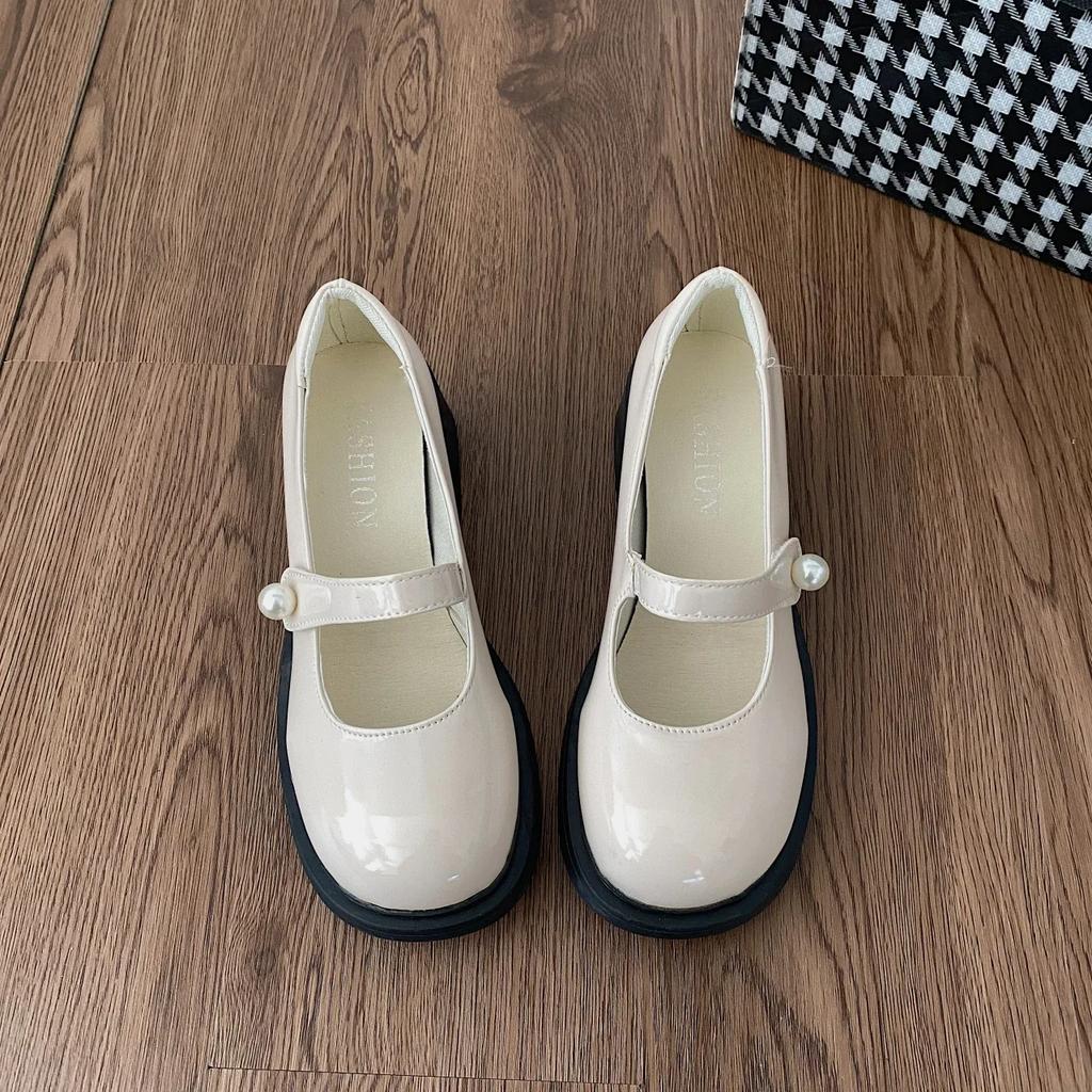 Fashion Thick Heel Red Women Mary Jane Shoes Fashion Round Toe Shoes 2025 Spring Ladies Casaul College Style Pumps