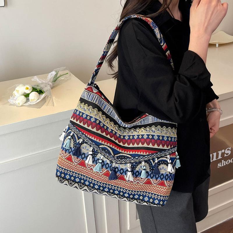 Vintage Women's Bag Tassel Ethnic Handwoven Crossbody for Lady Bag Hippie Sling Shoulder Bags for Ladies Handbag