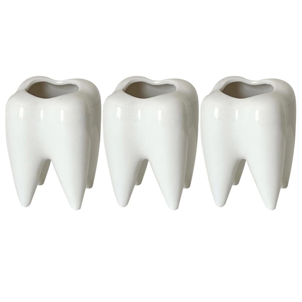 Funny Tooth Shape Ceramic Pen Holder Pencil Pot Storage Container Desk Pen Stand Succulent Pot Organizer Clinic Supplies